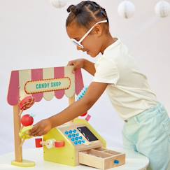 Small Foot Caisse Enregistreuse Fresh Bois – Jeu D’Imitation Supermarché Avec Scanner, Calculatrice, Reçus, Monnaie, Dès 3 Ans