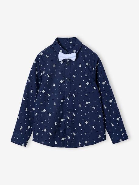 Coffret cadeau chemise noël et noeud papillon garçon bleu imprimé 1 - vertbaudet enfant 