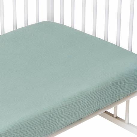 Drap housse uni en gaze de coton Beige+Blanc+Bleu+Camel+Écru+Gris+Terracotta+Vert de gris+Vert eucalyptus+Vieux rose 50 - vertbaudet enfant 