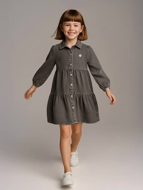 Robe en denim léger fille bleu moyen+denim gris 8 - vertbaudet enfant 