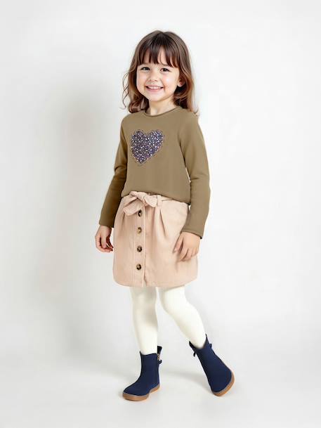 Tee-shirt fantaisie fille écru+olive 7 - vertbaudet enfant 