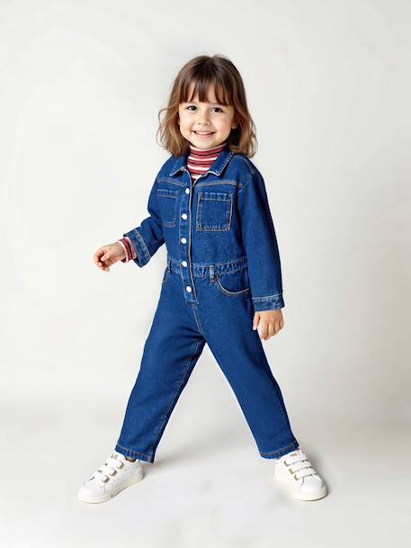 Combinaison fille jean style worker bleu moyen 1 - vertbaudet enfant 