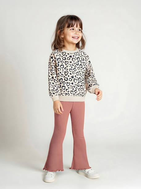 Ensemble sweat imprimé et legging flare fille bois de rose+marine 1 - vertbaudet enfant 