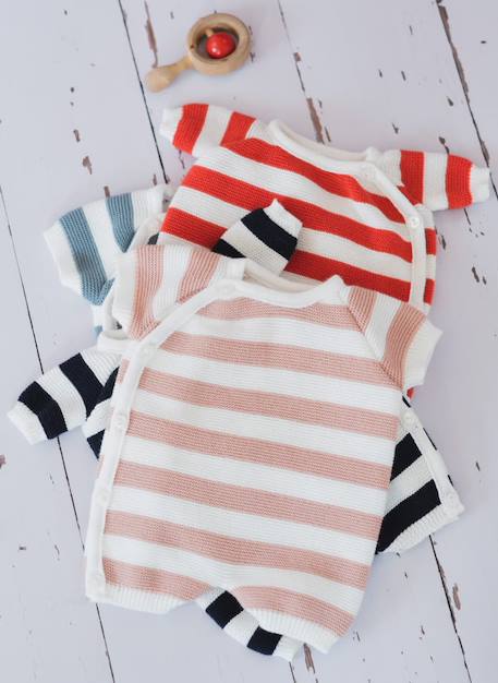 Combi short bébé Écru/marine+Écru/rose misty 6 - vertbaudet enfant 