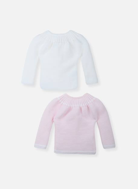 Lot de 2 brassières à liens Blanc/blanc+Blanc/moka+Blanc/rose layette 6 - vertbaudet enfant 