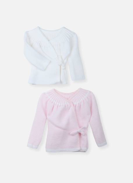 Lot de 2 brassières à liens Blanc/blanc+Blanc/moka+Blanc/rose layette 5 - vertbaudet enfant 
