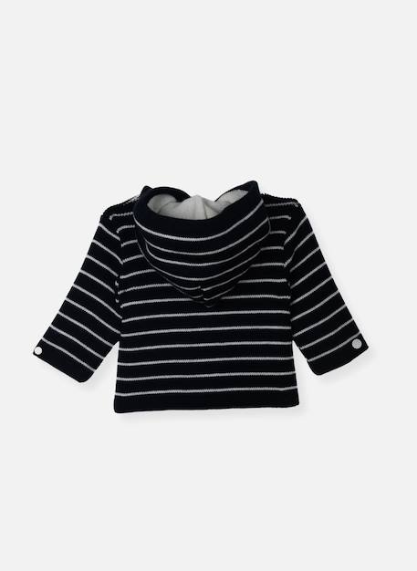 Veste en laine mélangée bébé Ecru rayé marine 2 - vertbaudet enfant 