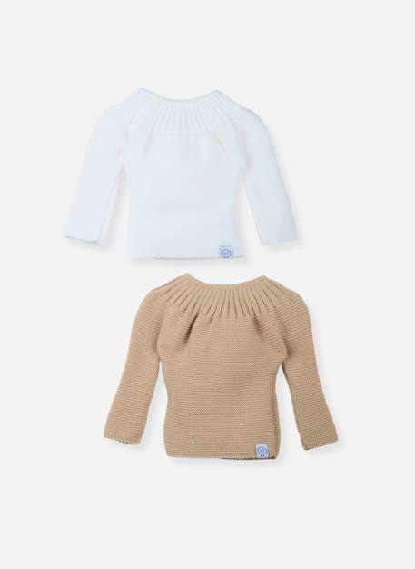 Lot de 2 brassières à liens Blanc/blanc+Blanc/moka+Blanc/rose layette 4 - vertbaudet enfant 