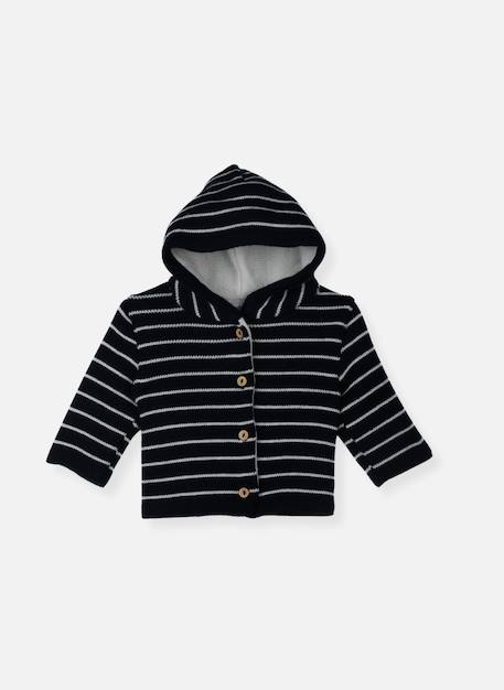 Veste en laine mélangée bébé Ecru rayé marine 1 - vertbaudet enfant 