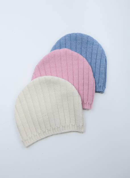 Bonnet bébé rétro Bleu clair+Écru+Rose perle 7 - vertbaudet enfant 