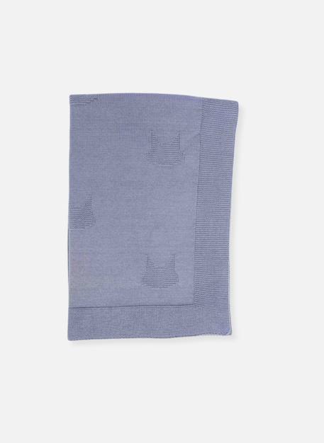 Couverture bébé en coton - collection «petits chats» Blanc+Bleu orage+Bouton de rose 3 - vertbaudet enfant 