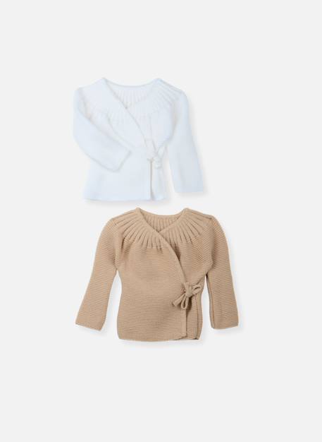 Lot de 2 brassières à liens Blanc/blanc+Blanc/moka+Blanc/rose layette 3 - vertbaudet enfant 