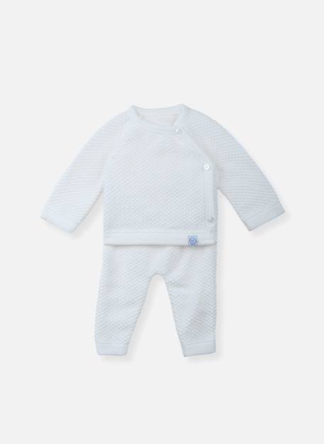 Ensemble bébé tricot nid d'abeilles Blanc+Bleu tradewinds+Rose misty 1 - vertbaudet enfant 
