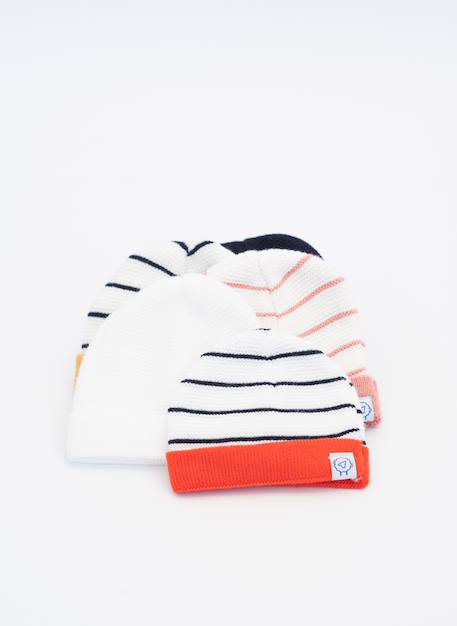 Bonnet bébé à revers Blanc+Écru à rayures marines+Ecru/marine/coquelicot+Ecru/marine/curry+Marine+Pétunia 8 - vertbaudet enfant 