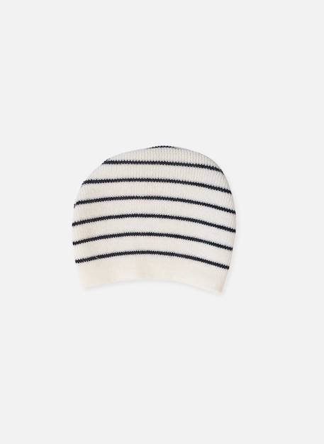 Bonnet en laine marinière bébé Écru/marine+Écru/rouge 1 - vertbaudet enfant 