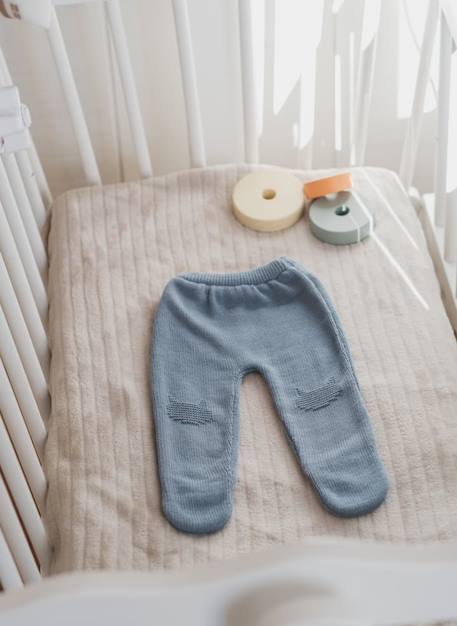 Pantalon bébé à pieds en coton - collection «petits chats» Blanc+Bleu danube+Bleu orage+Bouton de rose 9 - vertbaudet enfant 