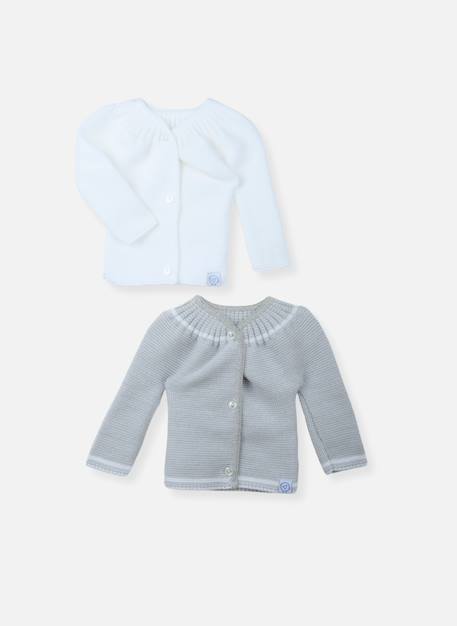 Lot de 2 brassières bébé Blanc / blanc+Blanc/bleu layette+Blanc/curry+Blanc/gris+Blanc/marine+Blanc/rose layette 8 - vertbaudet enfant 