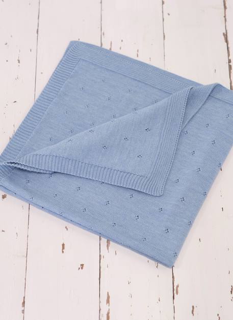 Couverture  en laine mélangée  ajourée Bleu clair+Camel+Écru+Rose perle 2 - vertbaudet enfant 