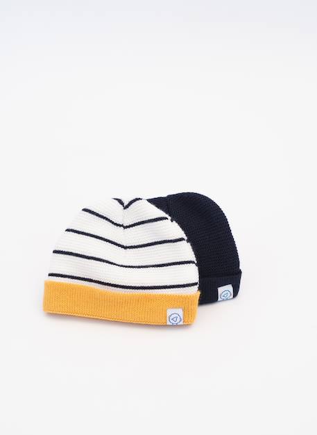 Bonnet bébé à revers Blanc+Écru à rayures marines+Ecru/marine/coquelicot+Ecru/marine/curry+Marine+Pétunia 10 - vertbaudet enfant 