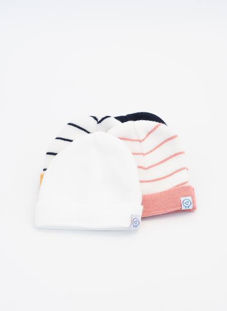 Bonnet bébé à revers Blanc+Écru à rayures marines+Ecru/marine/coquelicot+Ecru/marine/curry+Marine+Pétunia 2 - vertbaudet enfant 