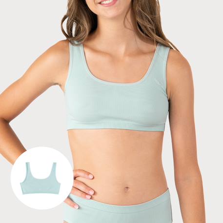 Brassière fille sans couture côtelée Bleu niagara+Bleu nuage 4 - vertbaudet enfant 