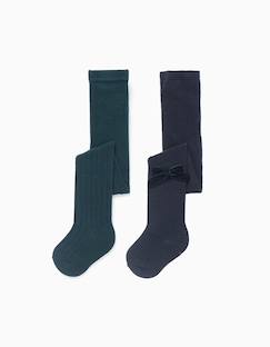 -Pack de 2 collants côtelés/avec nœud