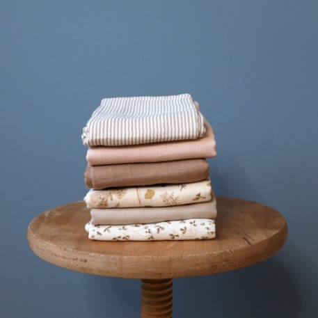 Lot de 3 langes en coton bio mix classic stripes camel (70 x 70 cm) Blanc, camel 2 - vertbaudet enfant 
