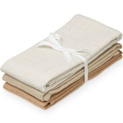 Puériculture-Lot de 3 langes en coton bio mix classic stripes camel (70 x 70 cm)