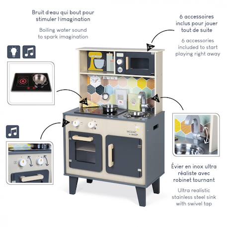 Grande cuisine en bois mozaïc Gris / bois 3 - vertbaudet enfant 