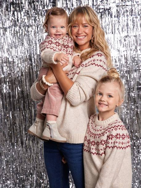 Pull jacquard enfant mixte noël capsule famille écru 2 - vertbaudet enfant 