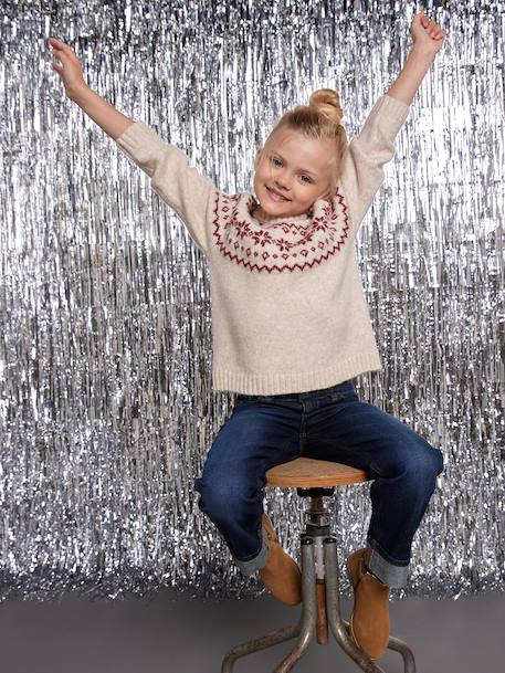 Pull jacquard enfant mixte noël capsule famille écru 1 - vertbaudet enfant 
