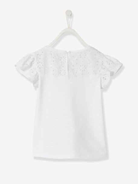 T-shirt fille avec détails broderie anglaise blanc+bleu marine+corail+fuchsia+mauve+vert pâle 3 - vertbaudet enfant 