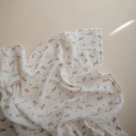 Maxi lange en coton bio pink flowers (120 x 120 cm) Blanc, rose, vert 2 - vertbaudet enfant 