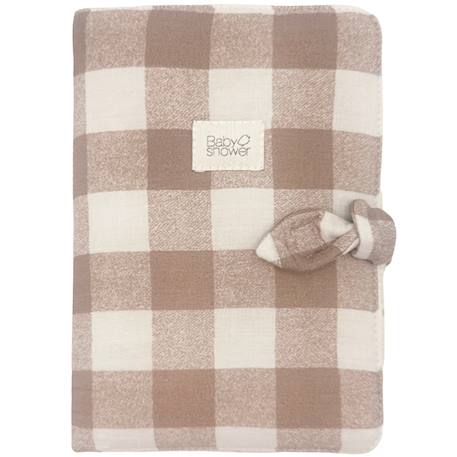 Protège carnet de santé knot vichy caramel Ecru, marron 1 - vertbaudet enfant 