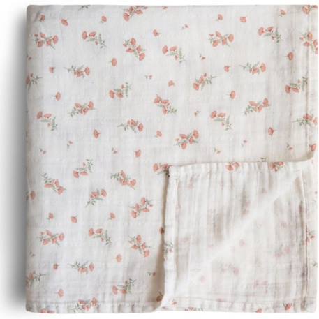 Maxi lange en coton bio pink flowers (120 x 120 cm) Blanc, rose, vert 1 - vertbaudet enfant 