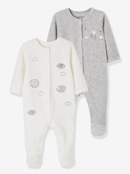 Lot de 2 pyjamas bébé en velours ouverture naissance nuage lot ivoire 1 - vertbaudet enfant 