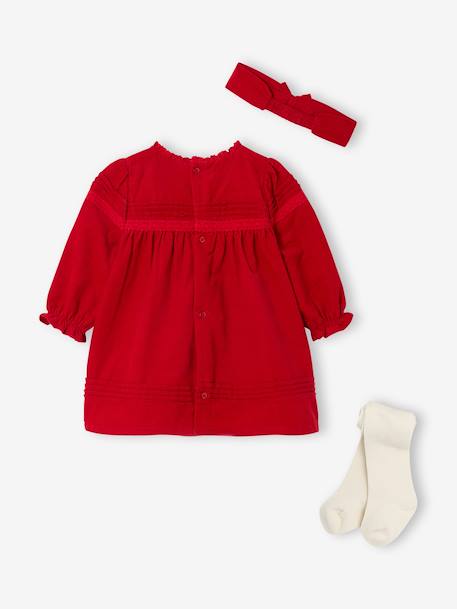 Ensemble naissance 3 pièces Noël robe + bandeau + collants rouge 3 - vertbaudet enfant 