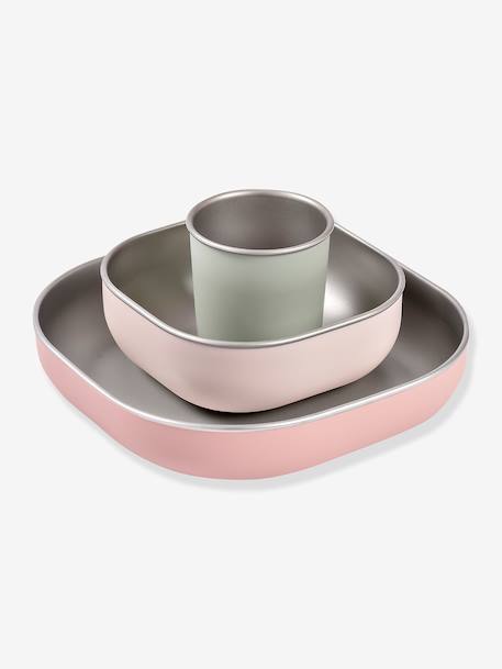 Coffret-repas 3 pièces inox rose+terracotta 3 - vertbaudet enfant 