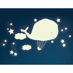 Linge de maison et décoration-Décoration-Papier peint, sticker-Stickers phosphorescent montgolfière baleine