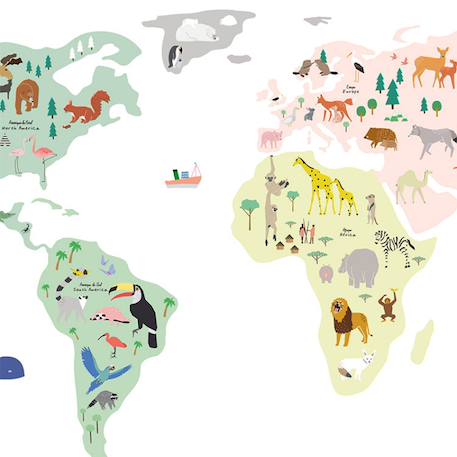 Stickers géants animaux du monde (160 x 80 cm) Vert, jaune, rose 2 - vertbaudet enfant 