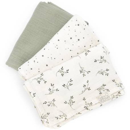 Lot de 3 langes olive bloom (70 x 70 cm) Ecru, vert 2 - vertbaudet enfant 